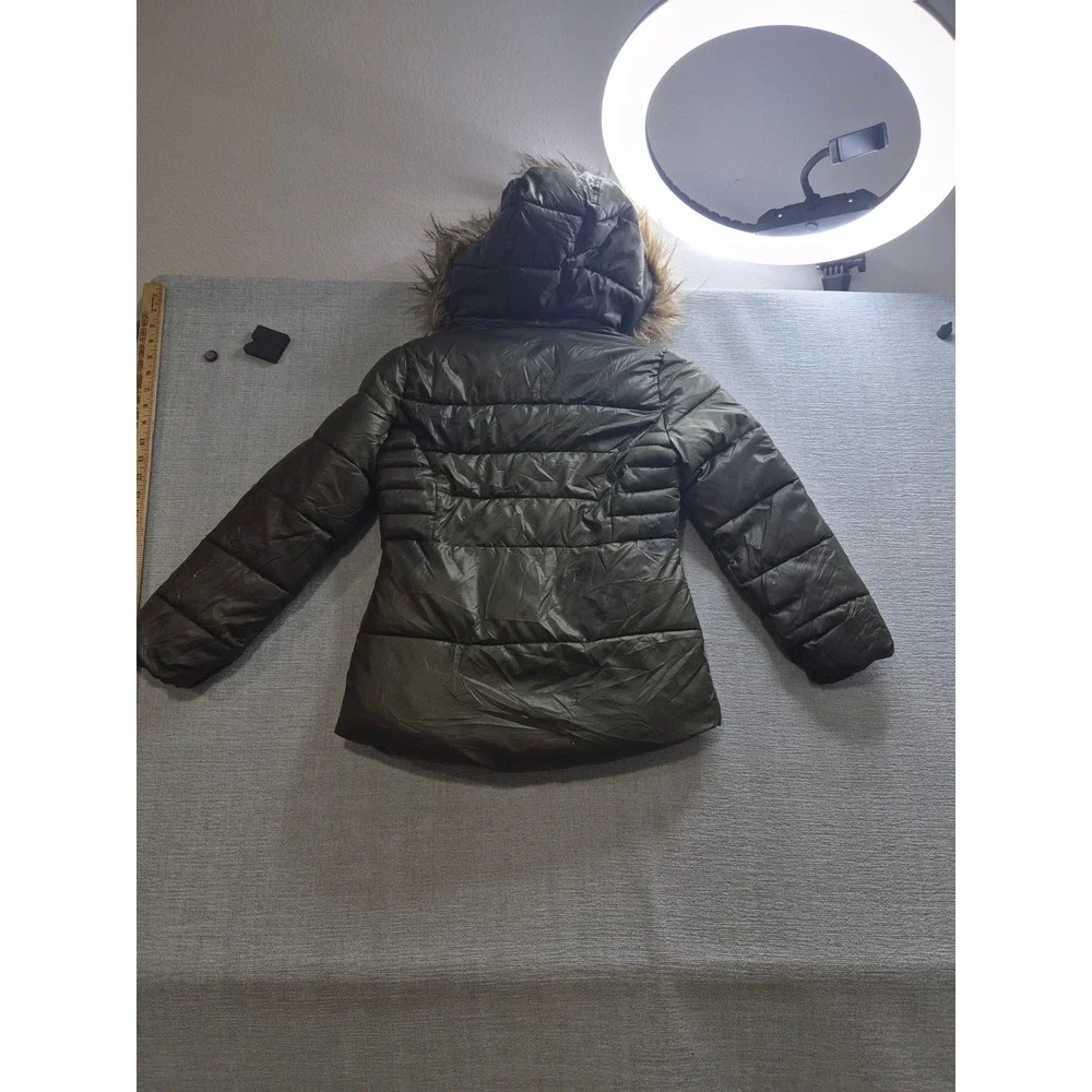 Michael Kors Puffer Jacket Girls 7/8 Black Faux Fur Hooded Full Zip Winter Wear